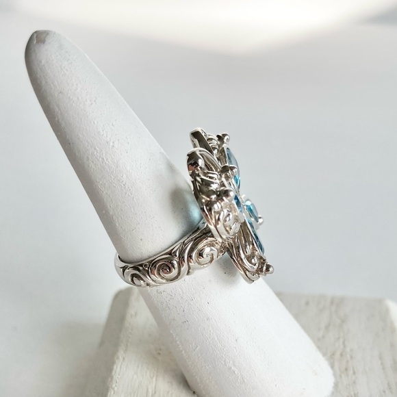 NEW Swiss Blue Topaz & Diamond Sterling Silver 925 Stamped Butterfly Ring Size 6 - Picture 8 of 12